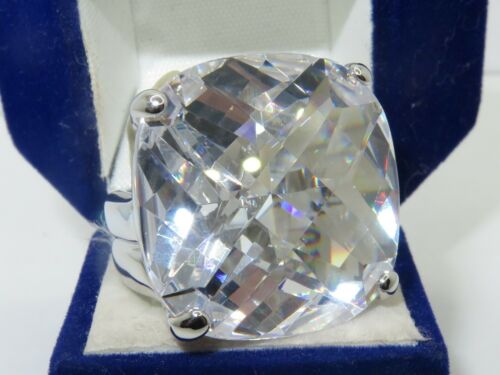 Jewellery Kingdom Ladies Cocktail Cushion Cut 30 Carat Cubic Zirconia 677 Size 6 Ring (Silver) - Jewelry Rings - British D'sire