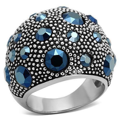 Jewellery Kingdom Ladies Cocktail Cz Blue Montana Sapphire Stainless Steel Ring - Jewelry Rings - British D'sire Main image
