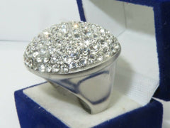 Jewellery Kingdom Ladies Cocktail Cz Sparkling Statement Pave Chunky Dome Ring (Silver) - Rings - British D'sire