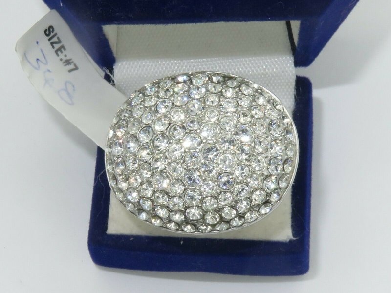 Jewellery Kingdom Ladies Cocktail Cz Sparkling Statement Pave Chunky Dome Ring (Silver) - Rings - British D'sire
