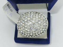 Jewellery Kingdom Ladies Cocktail Cz Sparkling Statement Pave Chunky Dome Ring (Silver) - Rings - British D'sire