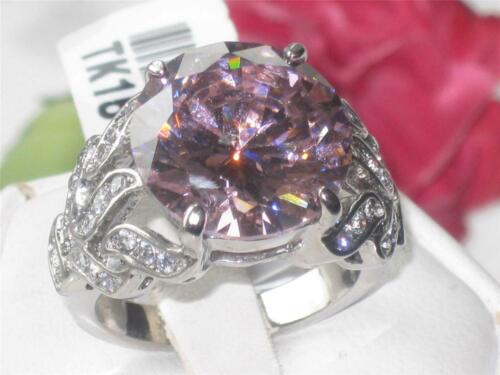 Jewellery Kingdom Ladies Cocktail Cz Stainless Steel Solitaire 10 Carat Sapphire Ring (Pink) - Jewelry Rings - British D'sire