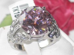 Jewellery Kingdom Ladies Cocktail Cz Stainless Steel Solitaire 10 Carat Sapphire Ring (Pink) - Jewelry Rings - British D'sire