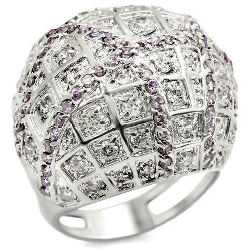 Jewellery Kingdom Ladies Cocktail Cz Statement Dome Sparkling Pink Realistic Ring (Silver) - Jewelry Rings - British D'sire Main image
