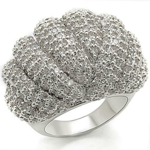 Jewellery Kingdom Ladies Cocktail Dome Cubic Zirconia Rhodium Big Statement Ring (Silver) - Jewelry Rings - British D'sire Main image