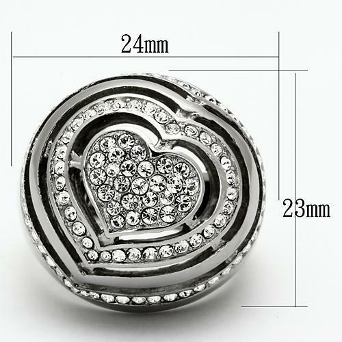 Jewellery Kingdom Ladies Cocktail Dome Heart Cz Cubic Zirconia Clear Stainless Steel Ring - Jewelry Rings - British D'sire