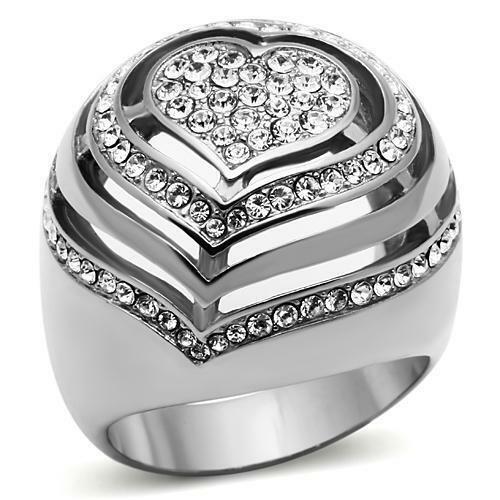Jewellery Kingdom Ladies Cocktail Dome Heart Cz Cubic Zirconia Clear Stainless Steel Ring Secondary image