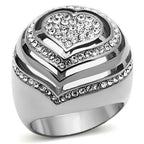 Jewellery Kingdom Ladies Cocktail Dome Heart Cz Cubic Zirconia Clear Stainless Steel Ring - Jewelry Rings - British D'sire