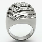 Jewellery Kingdom Ladies Cocktail Dome Heart Cz Cubic Zirconia Clear Stainless Steel Ring - Jewelry Rings - British D'sire