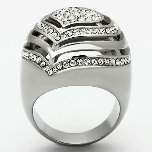 Jewellery Kingdom Ladies Cocktail Dome Heart Cz Cubic Zirconia Clear Stainless Steel Ring - Jewelry Rings - British D'sire