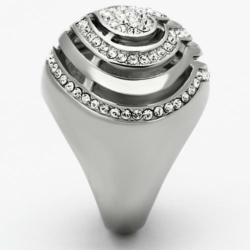Jewellery Kingdom Ladies Cocktail Dome Heart Cz Cubic Zirconia Clear Stainless Steel Ring - Jewelry Rings - British D'sire