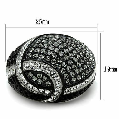 Jewellery Kingdom Ladies Cocktail Dome Stainless Steel Cubic Zirconia Black Ring Secondary image