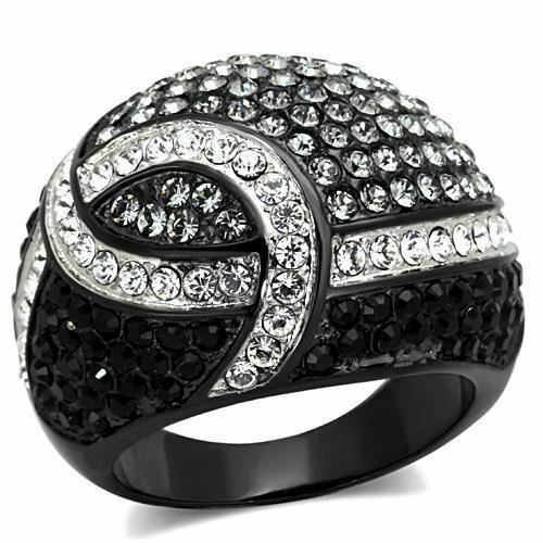 Jewellery Kingdom Ladies Cocktail Dome Stainless Steel Cubic Zirconia Black Ring - Jewelry Rings - British D'sire Main image