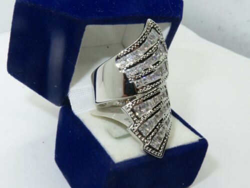 Jewellery Kingdom Ladies Cocktail Fan Cubic Zirconia Rhodium Statement Sale 7x108 Ring (Silver) Secondary image