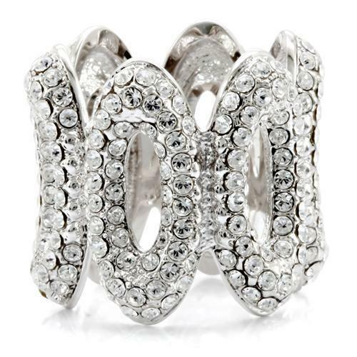 Jewellery Kingdom Ladies Cocktail Full Eternity Oval Rhodium Cz Statement Pave Ring (Silver) Secondary image