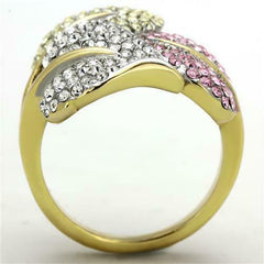 Jewellery Kingdom Ladies Cocktail Multi Coloured Pave Cubic Zirconia Leaf Ring (Gold) - Jewelry Rings - British D'sire