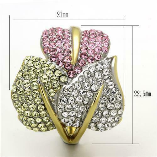 Jewellery Kingdom Ladies Cocktail Multi Coloured Pave Cubic Zirconia Leaf Ring (Gold) Secondary image