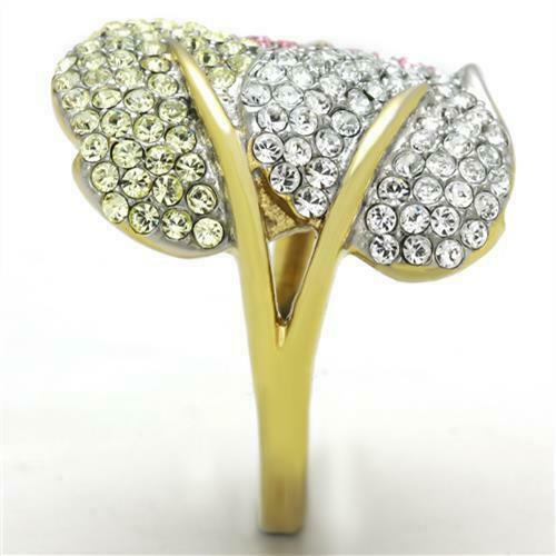 Jewellery Kingdom Ladies Cocktail Multi Coloured Pave Cubic Zirconia Leaf Ring (Gold) - Jewelry Rings - British D'sire
