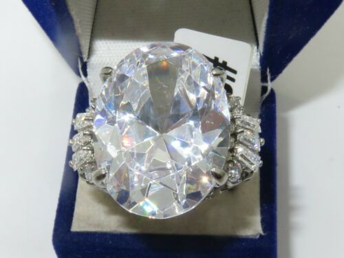 Jewellery Kingdom Ladies Cocktail Oval Simulated Diamonds 20CT Stainless Steel Ring (Silver) - Jewelry Rings - British D'sire