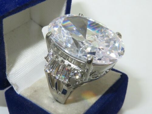 Jewellery Kingdom Ladies Cocktail Oval Simulated Diamonds 20CT Stainless Steel Ring (Silver) - Jewelry Rings - British D'sire