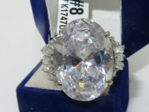 Jewellery Kingdom Ladies Cocktail Oval Simulated Diamonds 20CT Stainless Steel Ring (Silver) - Jewelry Rings - British D'sire Main image