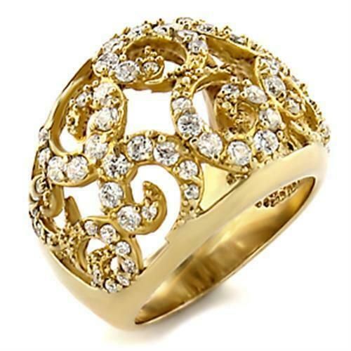 Jewellery Kingdom Ladies Cocktail Pave Dome Ring (Gold) - Rings - British D'sire
