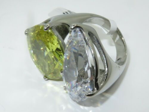 Jewellery Kingdom Ladies Cocktail Pear Oval 14ct Cubic Zirconia Stainless Steel Ring (Silver) - Jewelry Rings - British D'sire