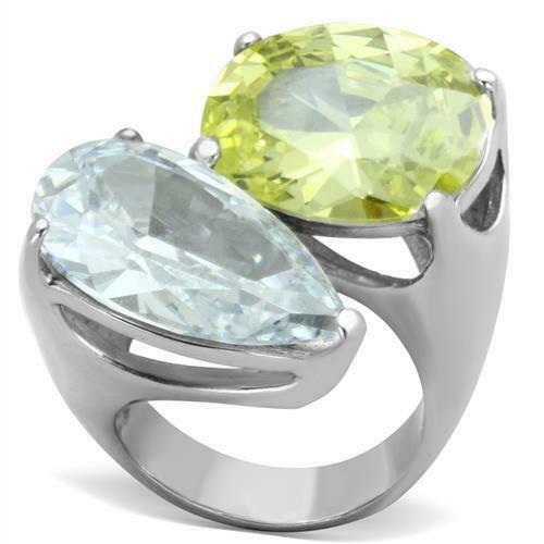 Jewellery Kingdom Ladies Cocktail Pear Oval 14ct Cubic Zirconia Stainless Steel Ring (Silver) - Jewelry Rings - British D'sire Main image