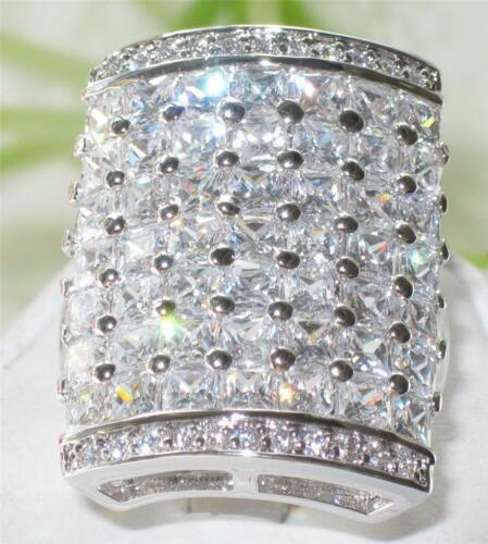 Jewellery Kingdom Ladies Cocktail Princess Cut Statement Rhodium Silver Cz Sparkling Ring - Jewelry Rings - British D'sire Main image