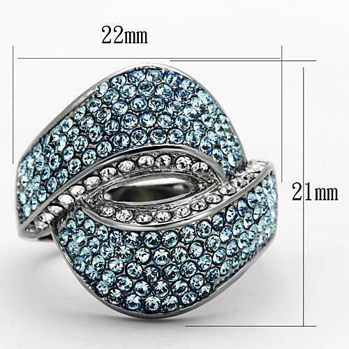 Jewellery Kingdom Ladies Cocktail Ring Blue Topaz Crystal Silver Stainless Steel - Jewelry Rings - British D'sire
