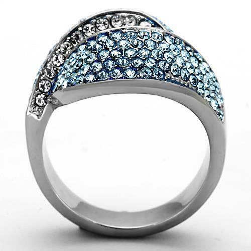 Jewellery Kingdom Ladies Cocktail Ring Blue Topaz Crystal Silver Stainless Steel - Jewelry Rings - British D'sire