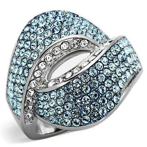 Jewellery Kingdom Ladies Cocktail Ring Blue Topaz Crystal Silver Stainless Steel Secondary image