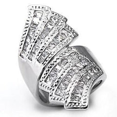 Jewellery Kingdom Ladies Cocktail Ring Cz Baguettes Silver Rhodium Long Sparkling Fan - Jewelry Rings - British D'sire