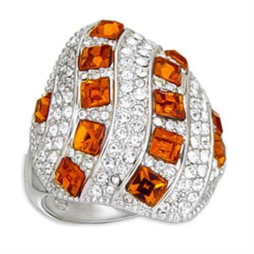 Jewellery Kingdom Ladies Cocktail Ring Cz Orange Princess Statement Silver Rhodium Pave - Jewelry Rings - British D'sire Main image
