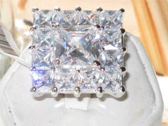 Jewellery Kingdom Ladies Cocktail Ring Princess Cut Cz Square Clear Sparkling Silver Rhodium - Jewelry Rings - British D'sire
