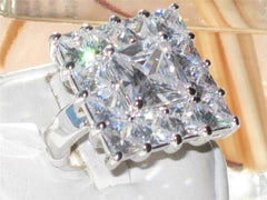 Jewellery Kingdom Ladies Cocktail Ring Princess Cut Cz Square Clear Sparkling Silver Rhodium - Jewelry Rings - British D'sire