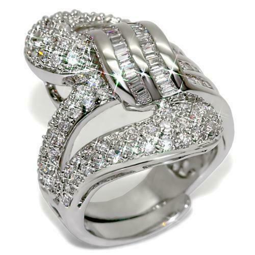 Jewellery Kingdom Ladies Cocktail Ring Silver Baguettes Clear Sparkling Impressive Handmade - Jewelry Rings - British D'sire Main image