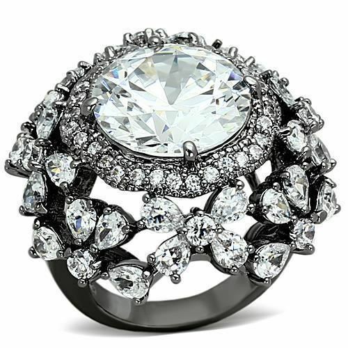 Jewellery Kingdom Ladies Cocktail Round Pear Cut CZ Ruthenium No Tarnish Statement Ring - Jewelry Rings - British D'sire