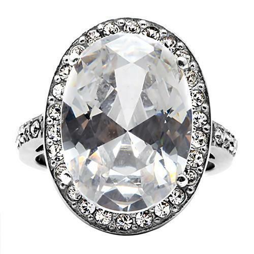 Jewellery Kingdom Ladies Cocktail Silver Cubic Zirconia Stainless Steel Silver Ring - Jewelry Rings - British D'sire Main image