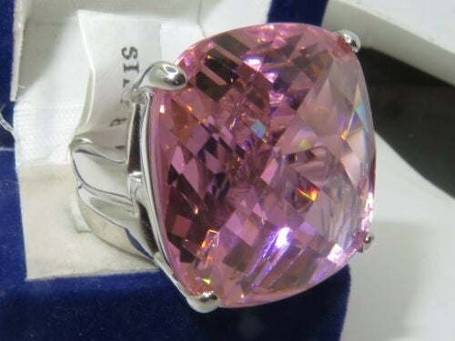 Jewellery Kingdom Ladies Cocktail Simulated Diamonds 20CT Big Statement Ring (Pink & Silver) - Jewelry Rings - British D'sire