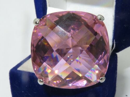 Jewellery Kingdom Ladies Cocktail Simulated Diamonds 20CT Big Statement Ring (Pink & Silver) - Jewelry Rings - British D'sire Main image