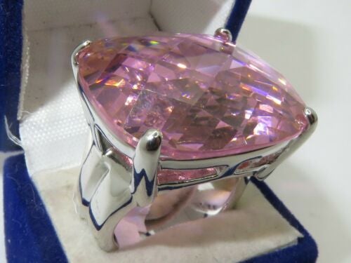 Jewellery Kingdom Ladies Cocktail Simulated Diamonds 20CT Big Statement Ring (Pink & Silver) - Jewelry Rings - British D'sire