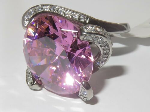 Jewellery Kingdom Ladies Cocktail Solitaire 15 Carat Stainless Steel Silver Sparkle Ring (Pink) - Jewelry Rings - British D'sire