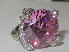 Jewellery Kingdom Ladies Cocktail Solitaire 15 Carat Stainless Steel Silver Sparkle Ring (Pink) - Jewelry Rings - British D'sire