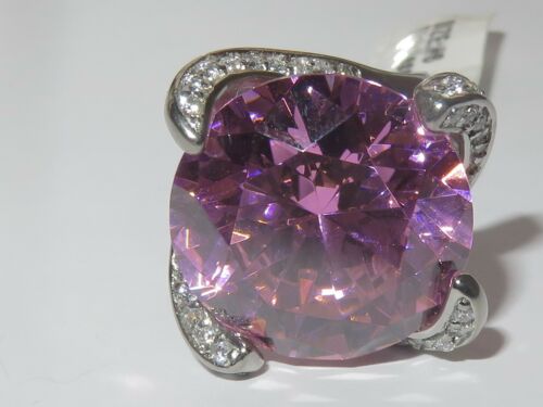 Jewellery Kingdom Ladies Cocktail Solitaire 15 Carat Stainless Steel Silver Sparkle Ring (Pink) - Jewelry Rings - British D'sire