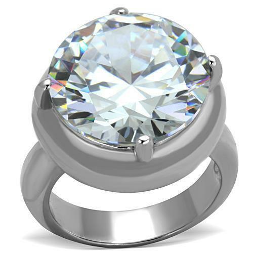 Jewellery Kingdom Ladies Cocktail Solitaire 19 Carat Big Cubic Zirconia Stainless Steel Statement Ring - Jewelry Rings - British D'sire Main image
