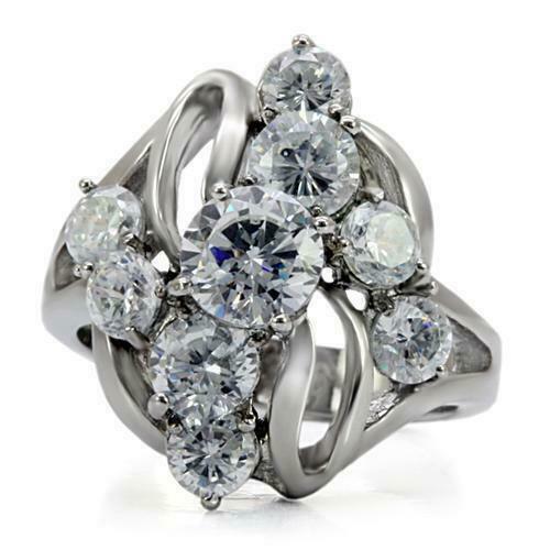 Jewellery Kingdom Ladies Cocktail Solitaires 6 Carat Cz Scattered Stainless Steel Silver Ring - Jewelry Rings - British D'sire
