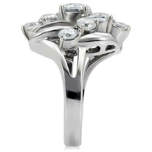 Jewellery Kingdom Ladies Cocktail Solitaires 6 Carat Cz Scattered Stainless Steel Silver Ring - Jewelry Rings - British D'sire