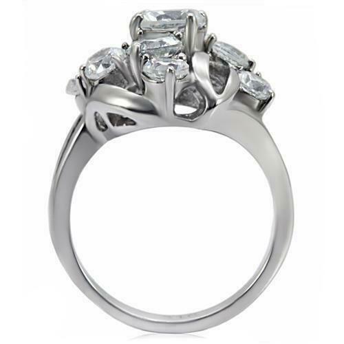 Jewellery Kingdom Ladies Cocktail Solitaires 6 Carat Cz Scattered Stainless Steel Silver Ring - Jewelry Rings - British D'sire Main image