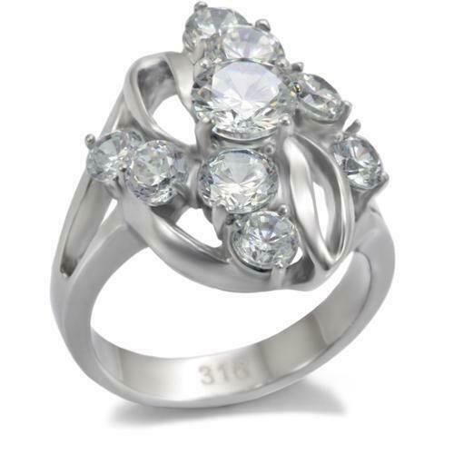 Jewellery Kingdom Ladies Cocktail Solitaires 6 Carat Cz Scattered Stainless Steel Silver Ring - Jewelry Rings - British D'sire